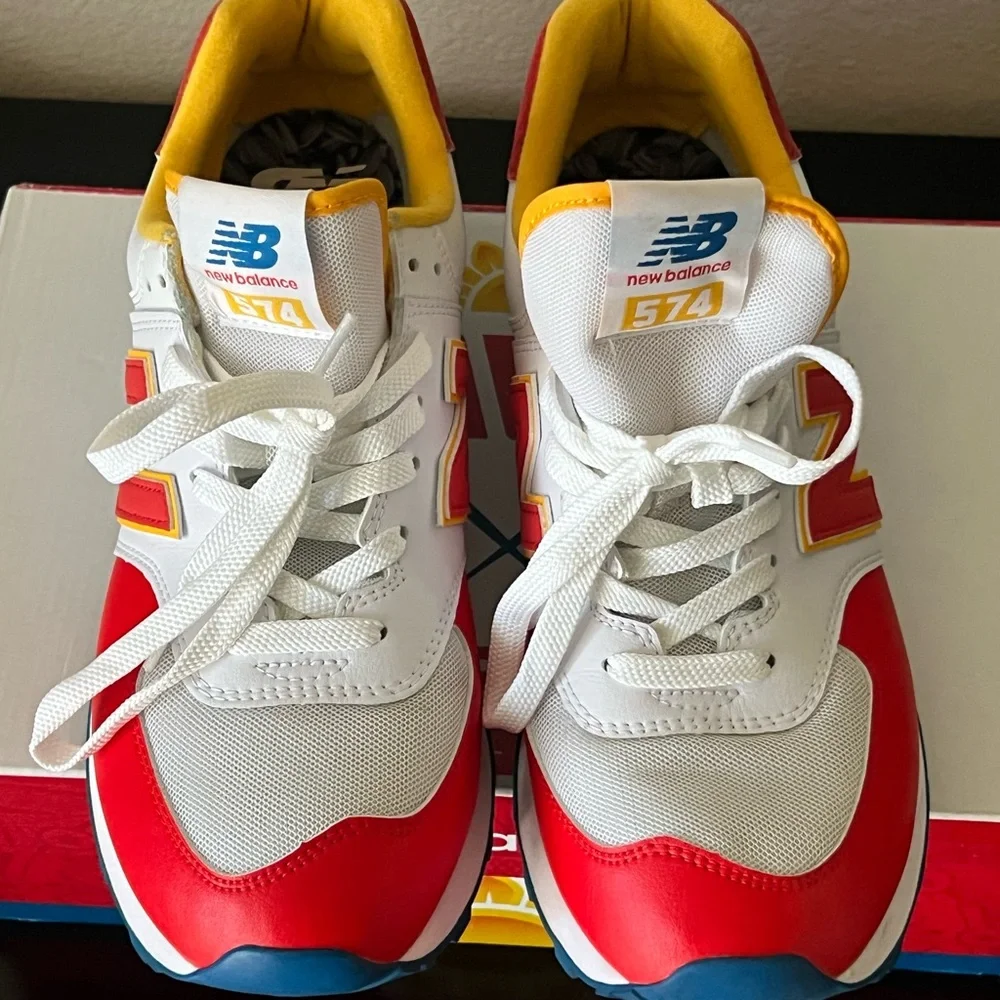 New Balance Red and Yellow Athletic Shoes with Chunky Sole - Picture 4 of 13